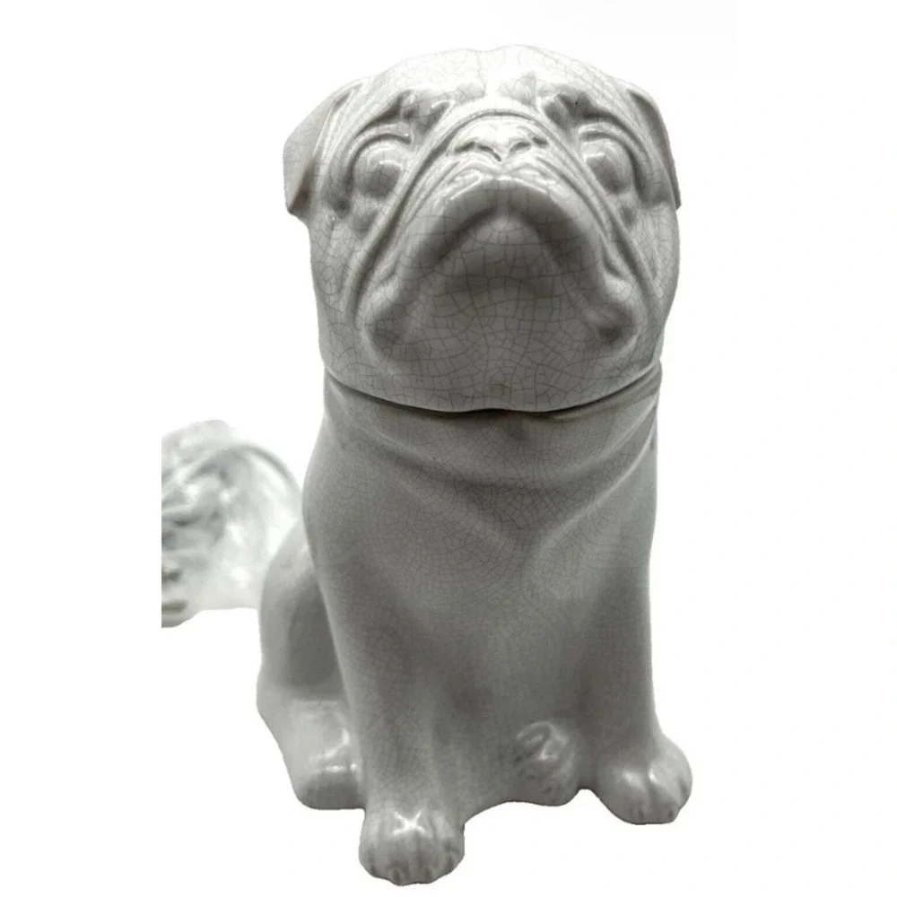 Scentsy Pug Warmer White Crackle Glaze Ceramic Electric Wax Melter Full Size Dog